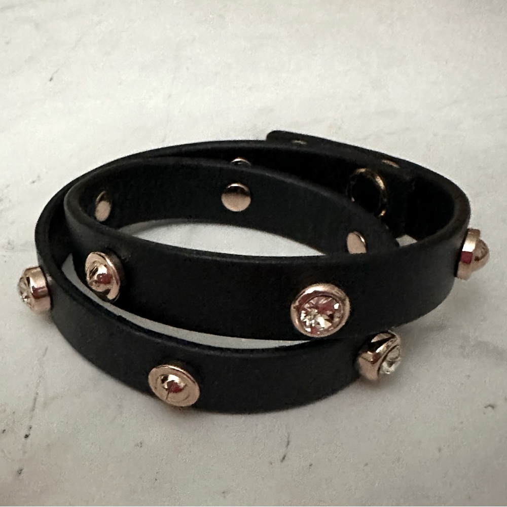 Swarvorski wrap around leather bracelet with studs and crystals